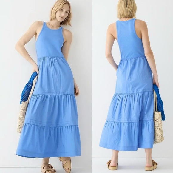 J. Crew Dresses & Skirts - J. Crew Blue size XL Drop Waist Ribbed Top Tiered Bottom Maxi Dress Summer BR314